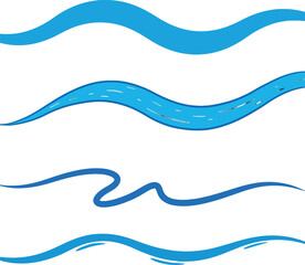 Creative illustration of diverse blue water waves on a clear white backdrop
