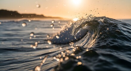 Golden Sunset Wave Detail with Sparkling Water