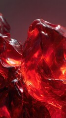 Red translucent crystal formation with light reflections, abstract ruby gemstone