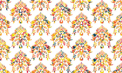 Hand draw Ikat floral paisley embroidery.Ikat ethnic oriental pattern traditional.great for background ,curtain, carpet, wallpaper, clothing, wrapping,batik,clothing or decorations.