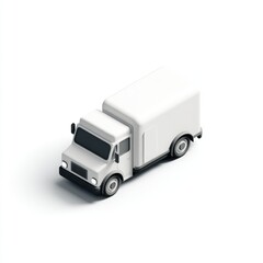 Isometric white delivery van, simple 3D model