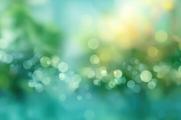 Obraz premium Abstract blurred background of out-of-focus, vibrant green, teal, and yellow bokeh circles