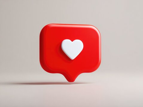 3D red social media heart icon