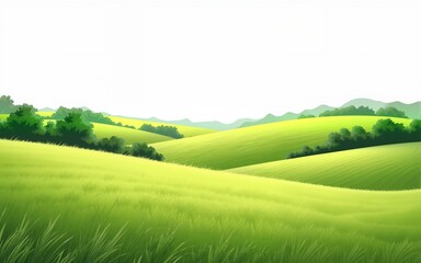 Vector sketch Green grass field on small hills. Meadow, alkali, lye, grassland, pommel, lea, pasturage, farm. Rural scenery landscape panorama of countryside pastures. illustration. High quality