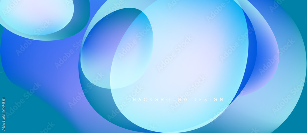 Poster abstract fluid shapes, blue tones dominate. gradient colors create dynamic background design. smooth