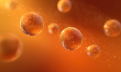 Spheres Floating in Orange Liquid, Representing Science, Medicine