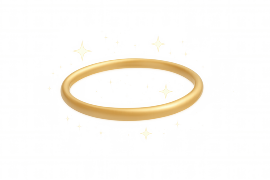 Angelic golden halo shining with bright stars, perfect for spiritual or religious designs on transparent background