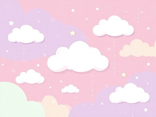 Pastel pink sky with fluffy clouds and stars