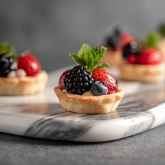 Close-up of mini fruit tarts