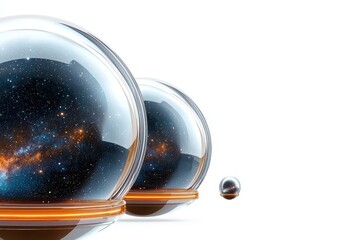 Translucent Spheres Encasing Nebula Against White Background