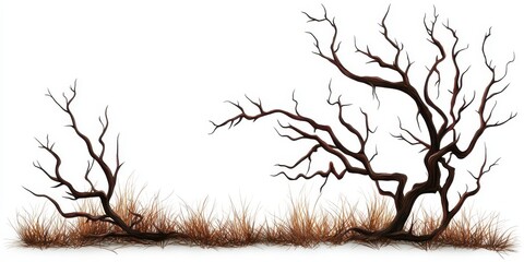 Two Leafless Brown Trees in Pixel Art Style