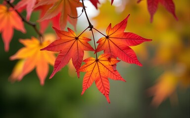 Colorful autumn maple leaves on a tree branch. High quality