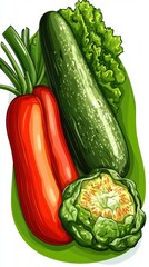Vibrant Still Life of Fresh Zucchini, Carrot, and Brussels Sprout