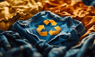 Eco-friendly apparel marked with a recycle symbol, promoting sustainable textiles and encouraging consumers to embrace eco-conscious fashion choices. This image advocates, Generative AI