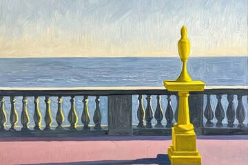 Yellow Urn on Balcony Overlooking Calm Sea