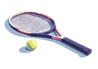 Tennis racket and ball, stylized illustration