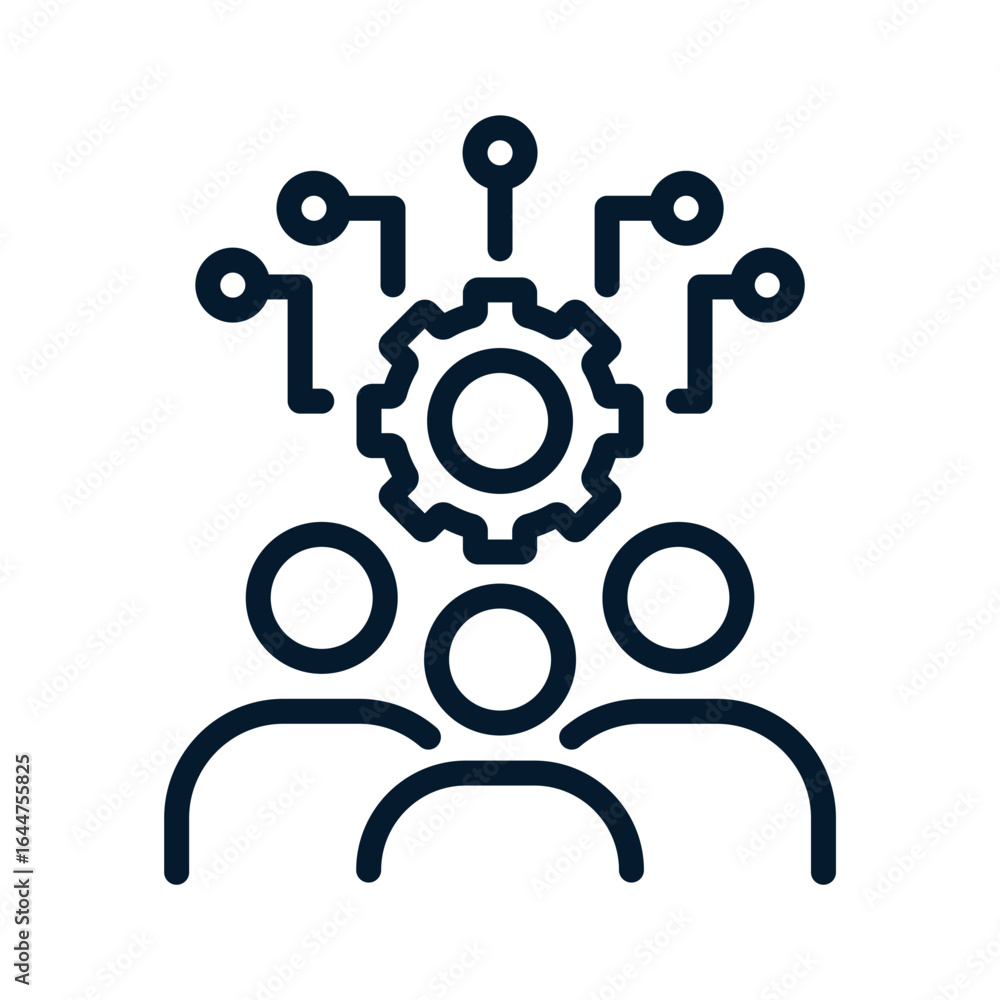 Poster Technical support group concept. Vector linear icon isolated on white background.
