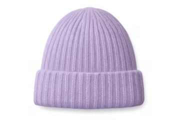 Knitted lavender beanie isolated on transparent background for mockup
