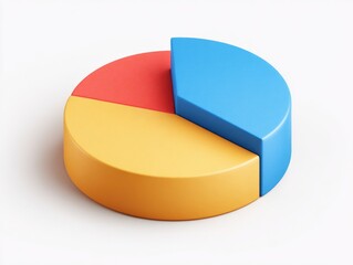 Obraz premium Three-part pie chart with a 3D effect, showing proportions of three segments in vibrant colors