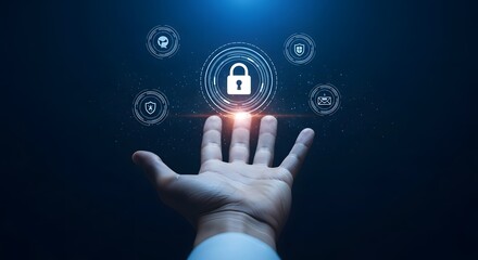 Hand Reaching for Digital Security Lock with Protective Icons