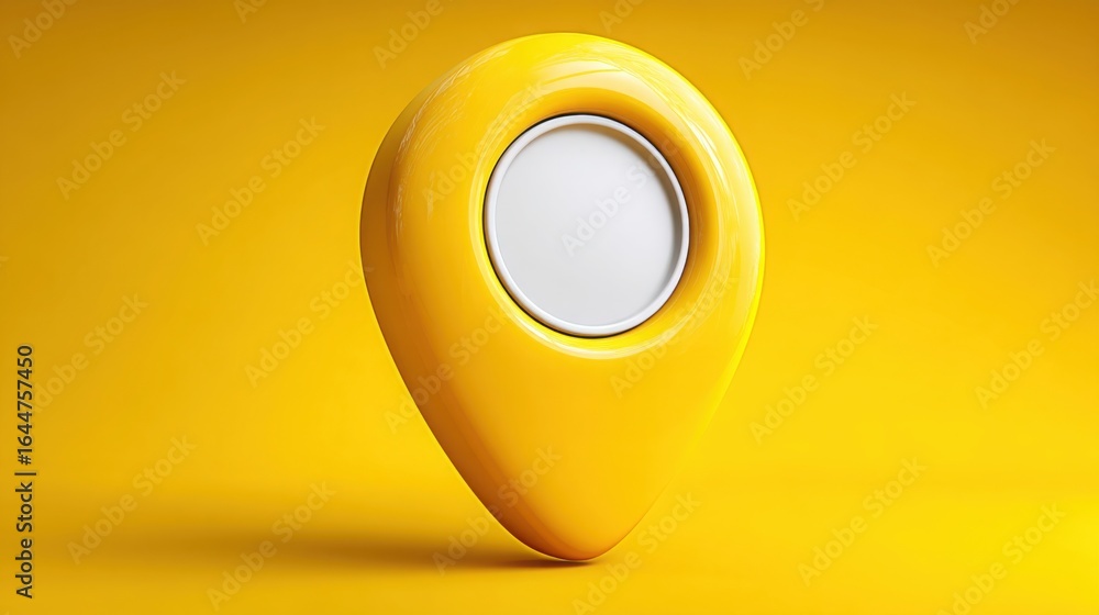 Poster conceptual representation of a yellow pin symbolizing decentralized validation in financial fib zone