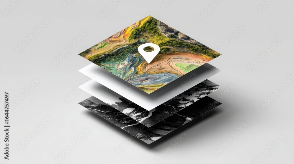 Poster scenic mountain range with a white circle depicting decentralized fib zone visualization builder ico