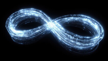 Glowing infinity symbol, light trails on black background