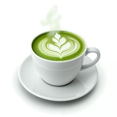 Creamy Matcha Latte in White Cup Isolated on White