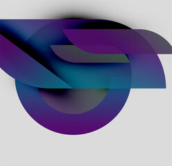 Abstract composition. Overlapping translucent shapes create dynamic visual effect. Purple, blue hues dominate design. Modern, minimalist aesthetic.