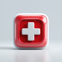 Obraz premium Red and white square icon; a bold plus sign