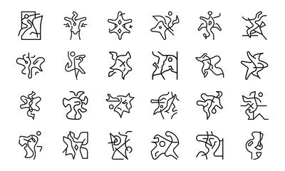 Abstract Minimalist Line Art Icons – Creative Continuous One Line Drawing Shapes, Modern Artistic Symbols, and Geometric Human Figures for Contemporary Design and Illustration