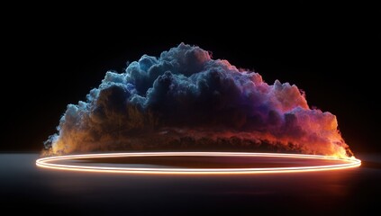 Abstract cloud formation resting on a glowing ring