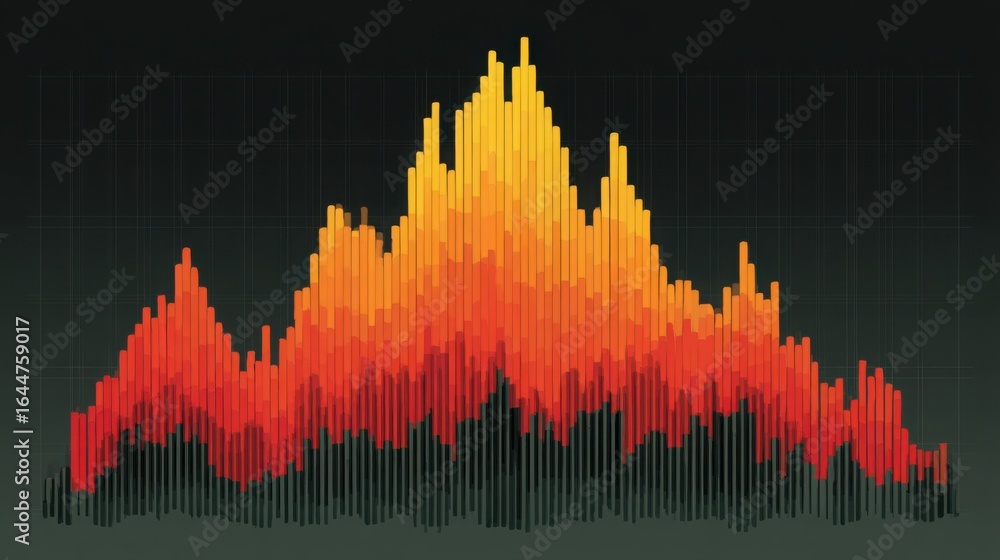 Poster graph featuring a red and yellow flame design to represent rising data trends and financial growth m