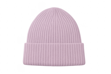 Pink knitted winter beanie hat isolated on transparent background