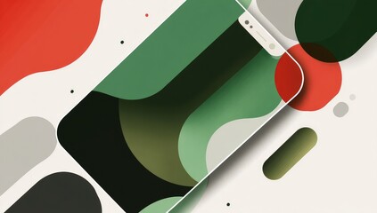 Abstract smartphone graphic design, featuring overlapping, layered, colorful shapes.  
