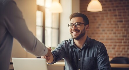 Happy Business Colleagues Handshake in Modern Office