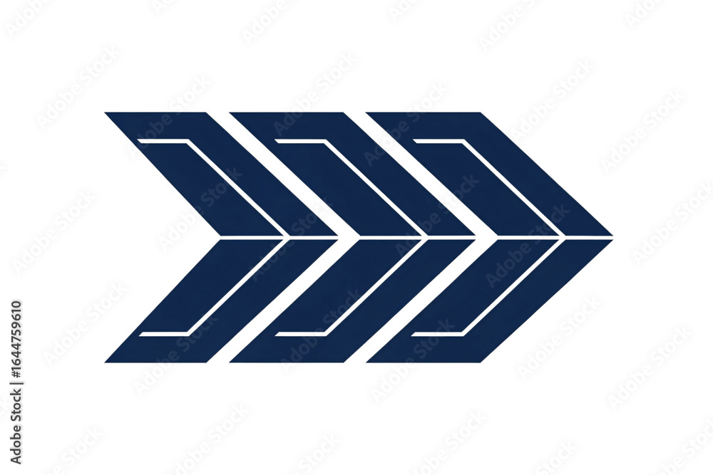Poster three navy blue geometric chevron arrows with white parallel lines creating modern directional desig