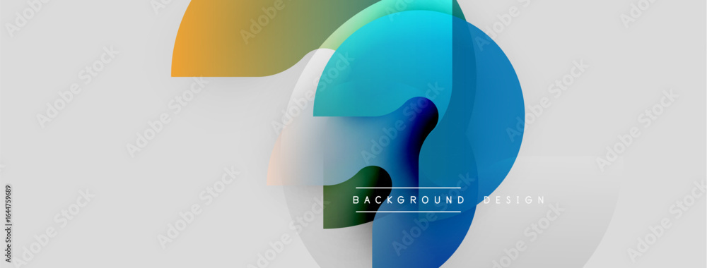 Poster abstract colorful shapes overlap, creating dynamic visual effect. light background enhances modern d