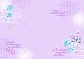 和柄 涼しげな百合のベクターフレーム背景 日本の夏 紫 透明 Japanese pattern cool lily vector frame background Japanese summer purple 