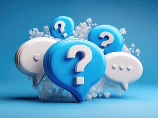 Question marks on blue and white speech bubbles