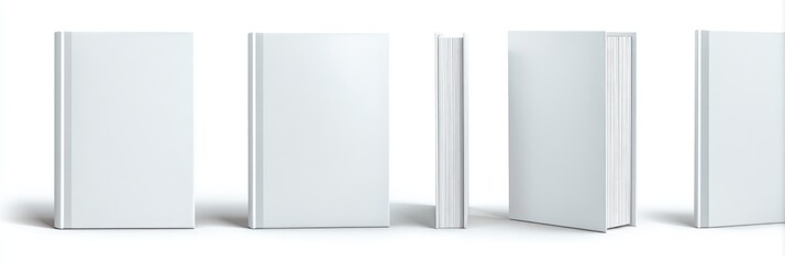 Mockup of five blank white books