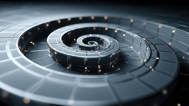 Unique spiral shaped object representing fibonacci rotation grid for structural design and market analysis concepts