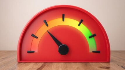 Red clock design featuring green and yellow light representing financial stress gauge icon concept for visual analysis