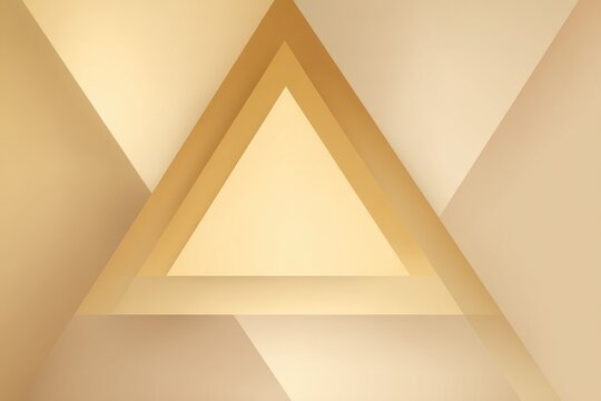 Geometric abstract background of overlapping gold triangles on a light beige backdrop