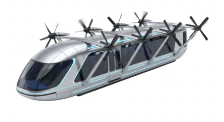 Futuristic 3D Passenger Air Vehicle; Transparent Background, PNG