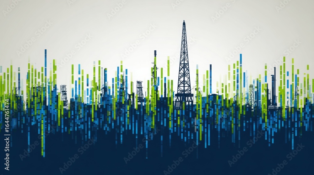 Poster cityscape featuring tower symbolizing gdp sensitivity map and visual analysis of sector performance