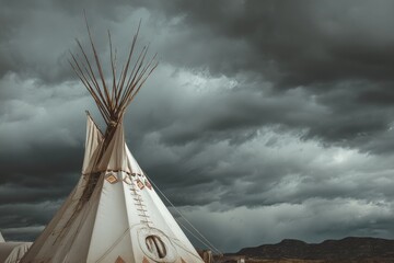 Native American Teepee under a stormy sky