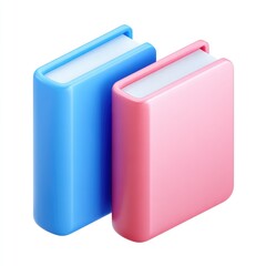 Two stylized books, blue and pink, side by side