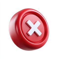 Fototapeta premium 3D red button with a white 'X' symbol. A glossy, rounded red button, in a slightly 3D style, features a large white 'X' in the center. The button is isolated against a white background