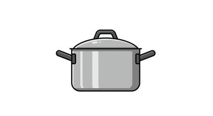Obraz premium Simple gray cooking pot with lid and handles icon illustration on a white background, representing essential kitchenware for various culinary tasks and food preparation.